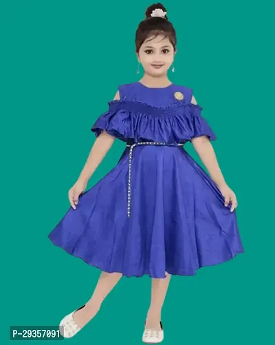 Fabulous Blue Crepe Solid Dress For Girls-thumb0