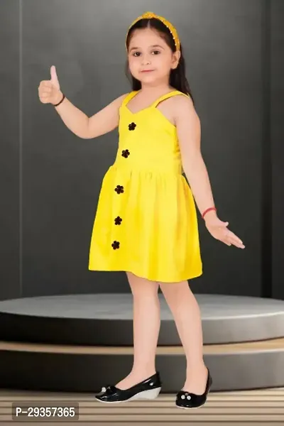 Fabulous Yellow Crepe Solid Dress For Girls-thumb2