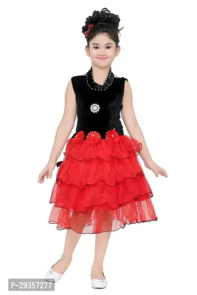 Fabulous Red Cotton Blend Solid Dress For Girls-thumb0