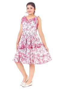 Fabulous White Georgette Printed Dress For Girls-thumb1