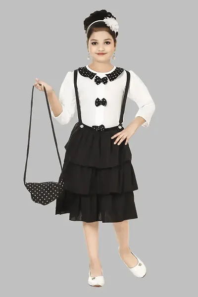 Fabulous White Cotton Blend Solid Dress For Girls