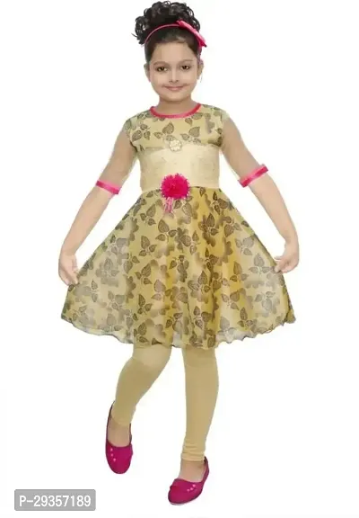 Fabulous Yellow Rayon Printed Dress For Girls-thumb0