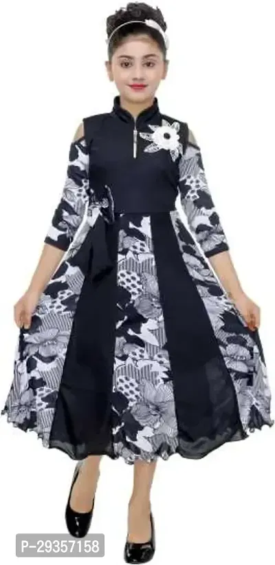 Fabulous Black Rayon Printed Dress For Girls-thumb0