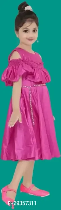 Fabulous Pink Crepe Solid Dress For Girls-thumb3