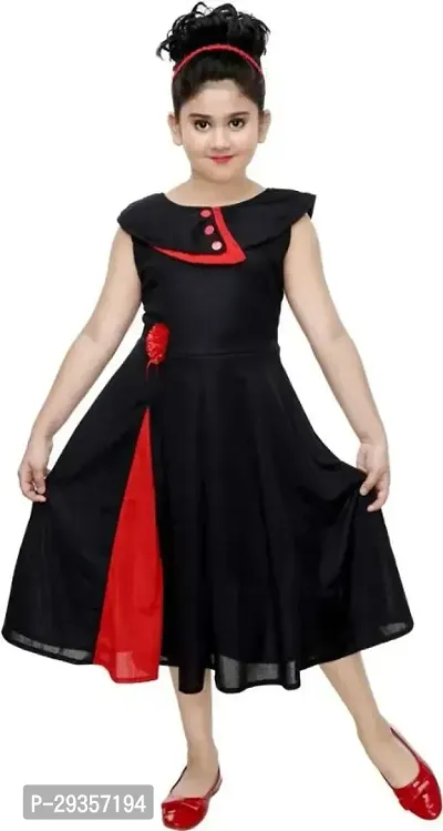 Fabulous Black Cotton Blend Embellished Dress For Girls-thumb0