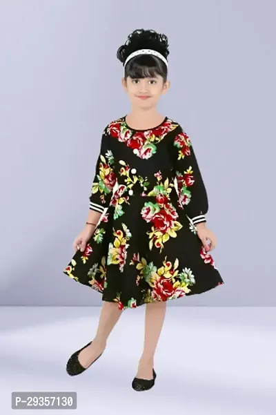 Fabulous Black Cotton Printed Dress For Girls
