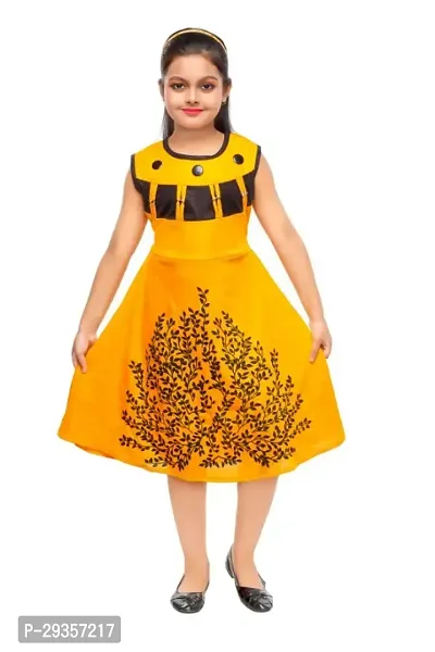 Fabulous Yellow Cotton Spandex Printed Dress For Girls