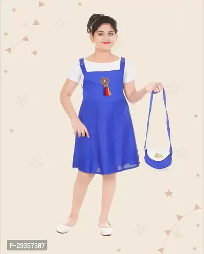 Fabulous Blue Crepe Solid Dress For Girls-thumb0