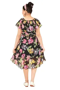 Stylish Georgette Black Floral Print Round Neck Dress For Girls-thumb2