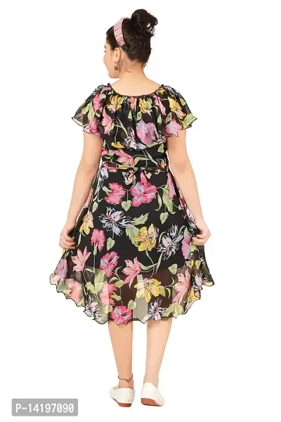 Stylish Georgette Black Floral Print Round Neck Dress For Girls-thumb3