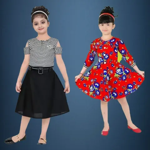 Girls Midi/Knee Length Party Dress (combo pack of 2)