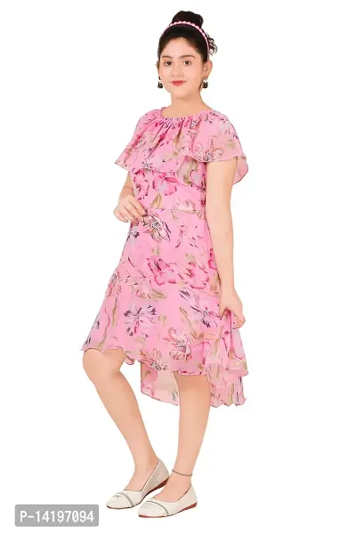 Stylish Georgette Pink Floral Print Round Neck Dress For Girls-thumb2