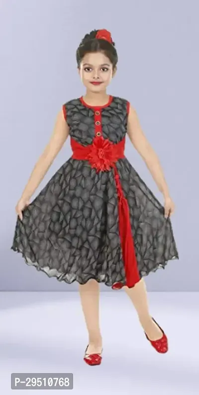 Fabulous Black Linen Printed Dress For Girls-thumb0