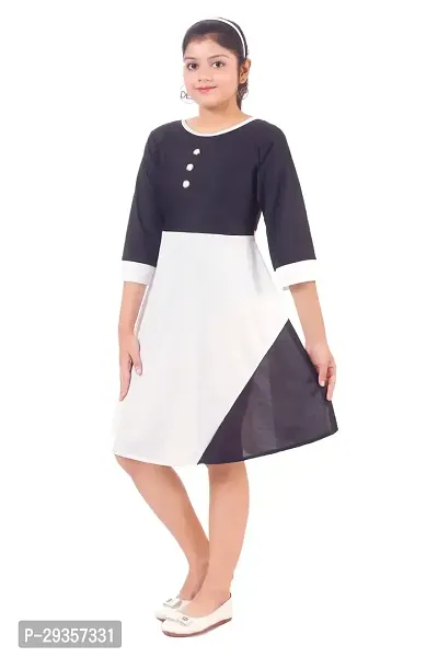 Fabulous White Crepe Colourblocked Dress For Girls-thumb2