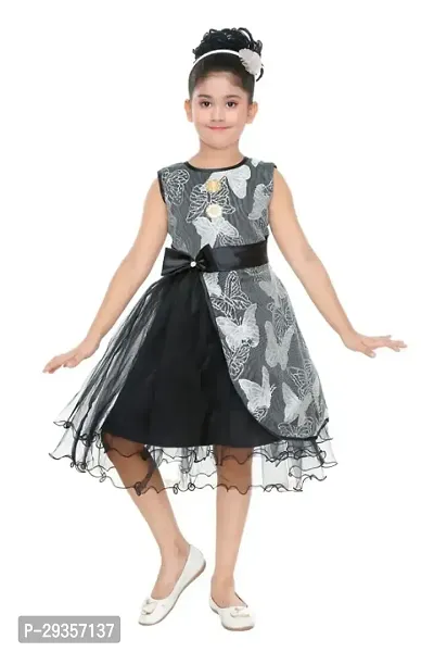 Fabulous Black Net Printed Dress For Girls-thumb0