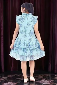 Fabulous Turquoise Georgette Printed Dress For Girls-thumb1