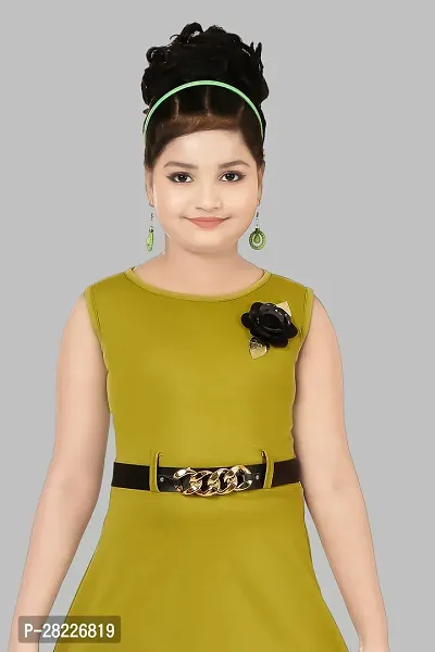 Stylish Green Crepe Fit And Flare Dress For Girl-thumb0