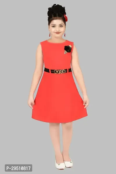 Fabulous Red Cotton Blend Solid Dress For Girls-thumb0