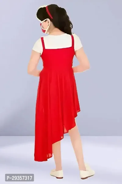 Fabulous Red Crepe Solid Dress For Girls-thumb2