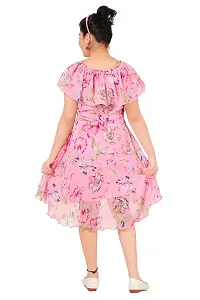 Stylish Georgette Pink Floral Print Round Neck Dress For Girls-thumb2