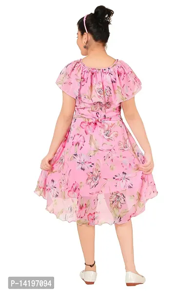 Stylish Georgette Pink Floral Print Round Neck Dress For Girls-thumb3