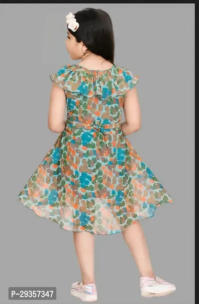 Fabulous Green Georgette Printed Dress For Girls-thumb2