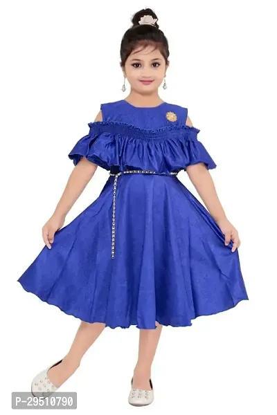 Fabulous Blue Crepe Self Pattern Dress For Girls-thumb0