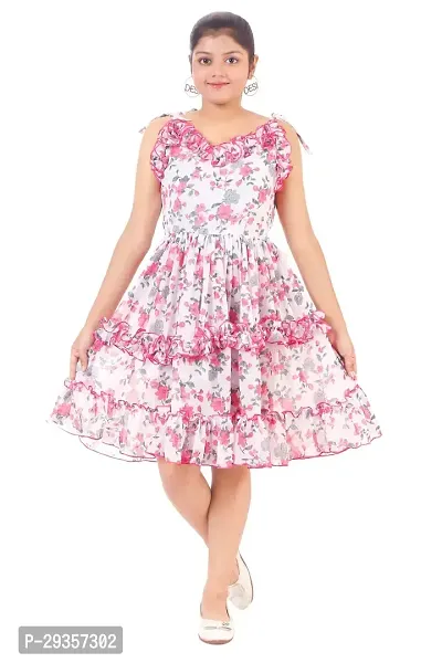 Fabulous White Georgette Printed Dress For Girls-thumb0