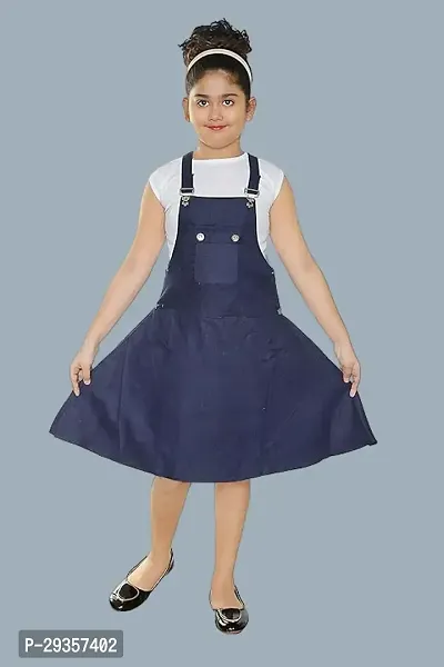 Fabulous Blue Cotton Blend Solid Dress For Girls-thumb0