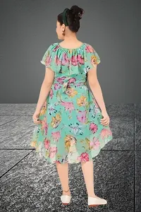 Stylish Georgette Green Floral Print Round Neck Dress For Girls-thumb1