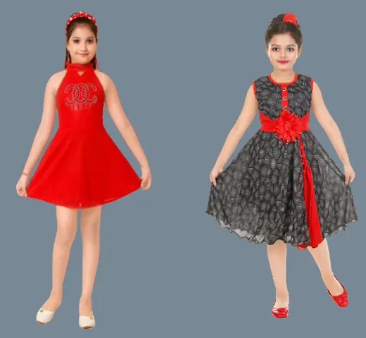 Girls Midi/Knee Length Party Dress (combo pack of 2)