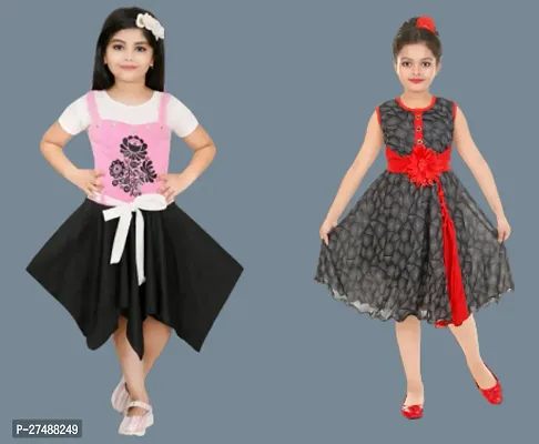 Girls Midi/Knee Length Party Dress  pack of 2)