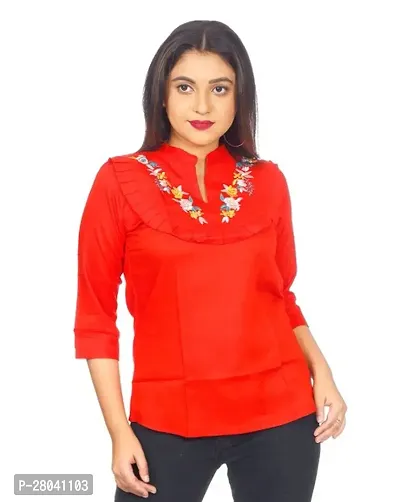 stylish red embroidered top with floral embroidery pack of 1-thumb0