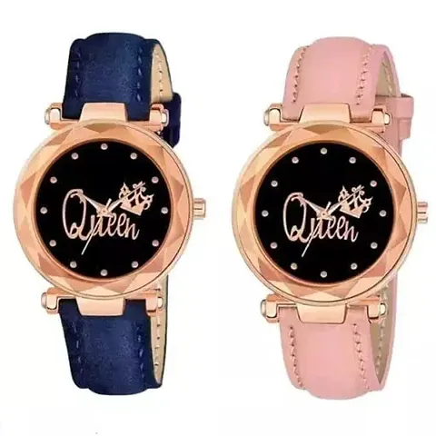 Stylish Synthetic Leather Watches For Women Combo Of 2