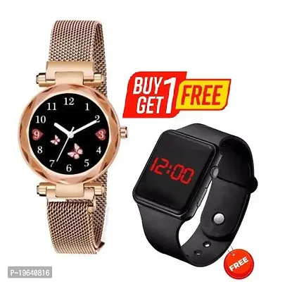 Analogue Magnet Strap Women's Girls Watch Sweet Heart with Digital watch Combo for Girl's  Women's Watch Pack of 2