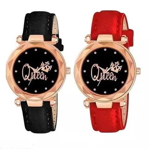 Stylish Synthetic Leather Watches For Women Combo Of 2