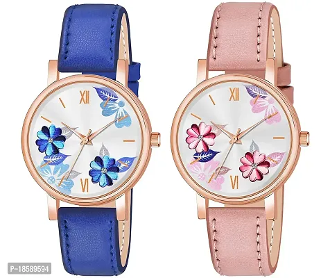 Stylish Synthetic Leather  Watches For Women Combo Of 2