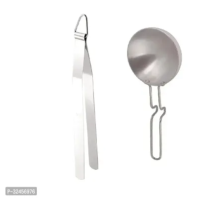 Stainless Steel Chimta/ Tong for Roti  And Aluminium Silver Tadka Pan 2 Pcs