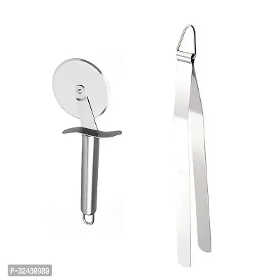 Stainless Steel Pizza Cutter With Stainless Steel Roti Tong Chimta 2 Pcs-thumb4