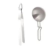 Stainless Steel Chimta for Roti And Aluminium Silver Tadka Pan 2 Pcs-thumb2