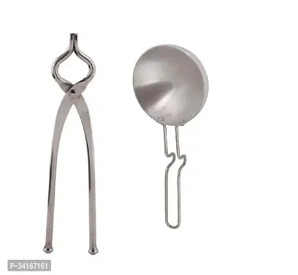 Stainless Steel Sansi Pakkad Pinser And Aluminium Silver Tadka Pan 2 Pcs-thumb3