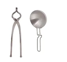 Useful Stainless Steel Pincer And Aluminium Silver Tadka Pan- 2 Pieces-thumb1