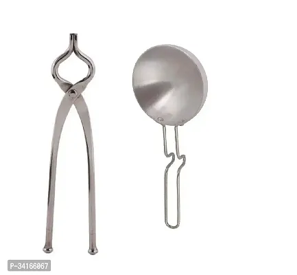 Useful Stainless Steel Pincer And Aluminium Silver Tadka Pan- 2 Pieces-thumb2