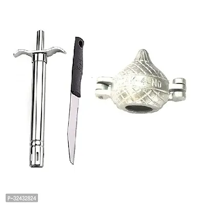 Useful Stainless Steel Gas Lighter With Knife With Aluminium Modak Mould-Set Of 3