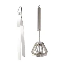 Classic Stainless Steel Chimta For Roti Chapati Chimta Tong For Chapati Tong And Stainless Steel Power Free Hand Blender Mathani Ravai 2 Pieces-thumb3