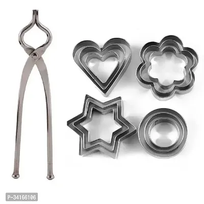 Useful Stainless Steel Pincer And Cookie Cutter with 4 Shape 3 Sizes Heart Round Star And Flower 12 Pieces-Set Of 2-thumb2