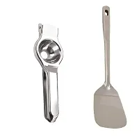 Stainless Steel Lemon Squeezer And Ss Cooking Spoon Strainer Palta With Long Handle 2 Pcs-thumb1