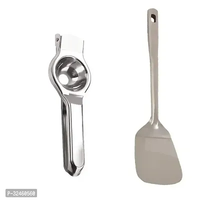 Stainless Steel Lemon Squeezer And Ss Cooking Spoon Strainer Palta With Long Handle 2 Pcs-thumb2