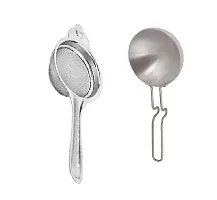 Stainless Steel Tea Strainer And Aluminium Silver Tadka Pan 2 Pcs-thumb2