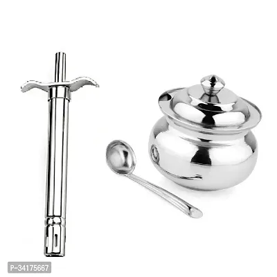 Useful Stainless Steel Gas Lighter And Stainless Steel Ghee Pot Jar With Spoon- 2 Pieces-thumb0